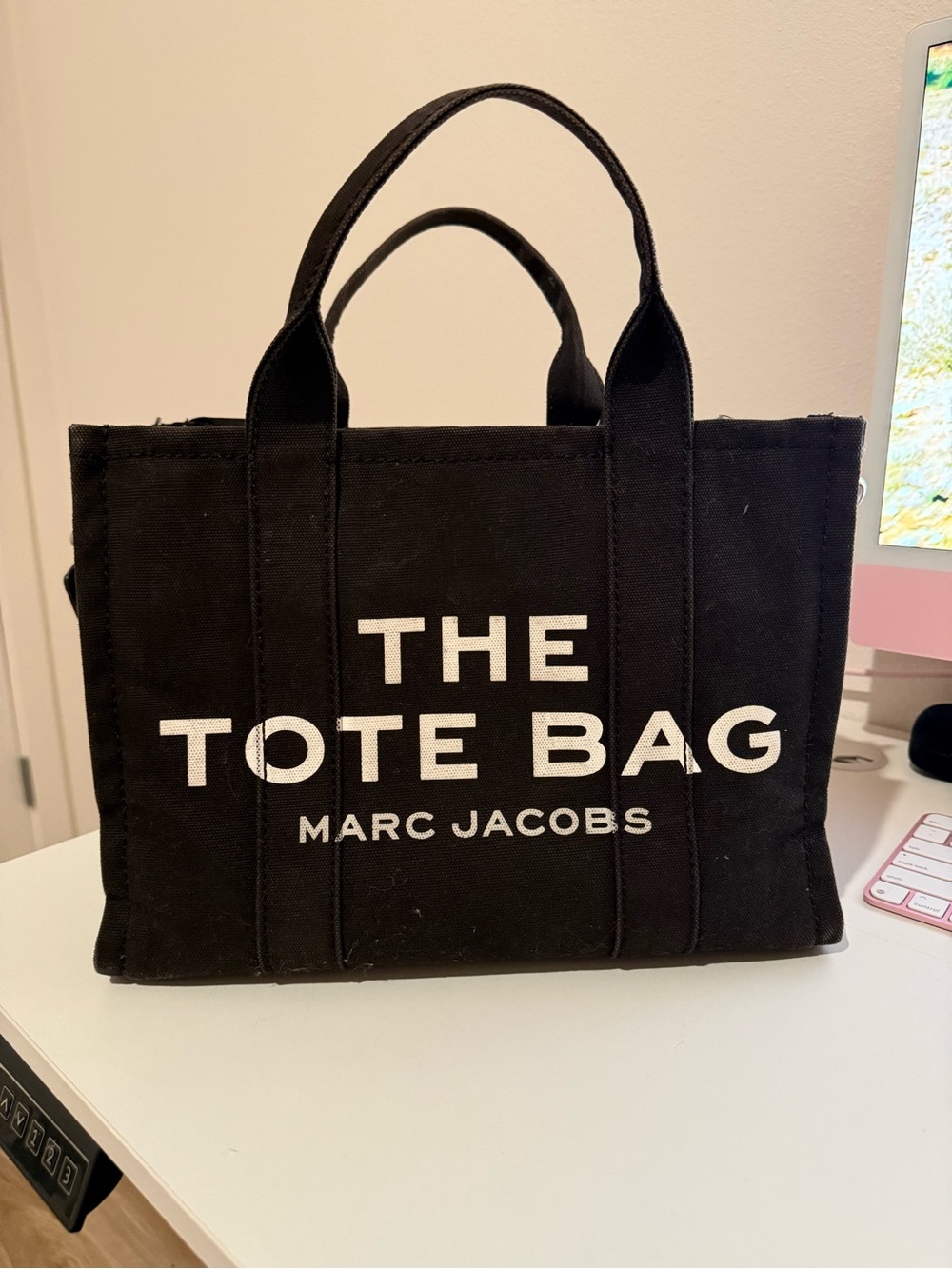 Marc Jacobs Black Canvas 'The Tote Bag' with White Logo